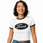 Freak Ringer Tee — Retro Script Graphic Women's T‑Shirt