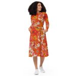 Retro Style 70s Long sleeve midi dress